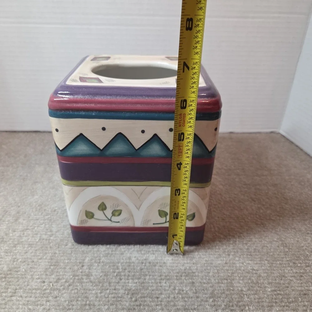 Vintage 90s Wasmutta Floral Geometric Southwest Decor Ceramic Tissue Box Cover
